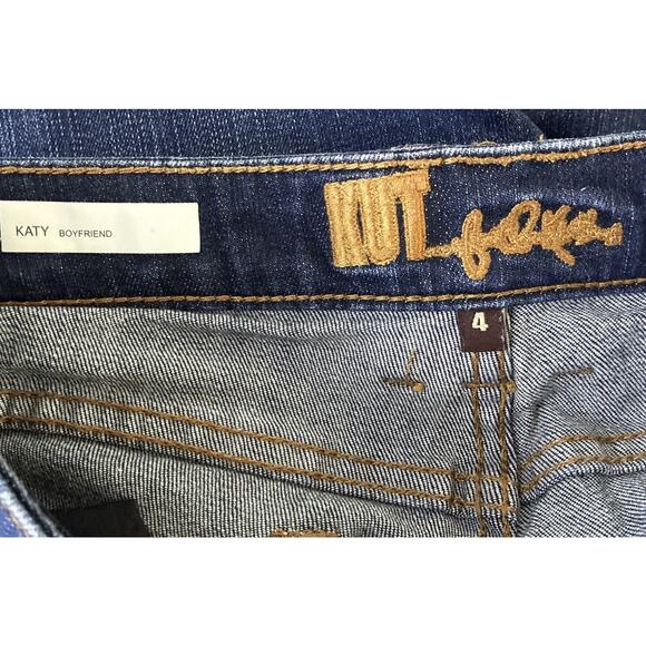 Kut From The Kloth Sz 4 Blue Whiskering Distressed Straight Katy Boyfriend Jean - Picture 3 of 8